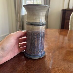 Pottery Vase with Blue and Tan Design